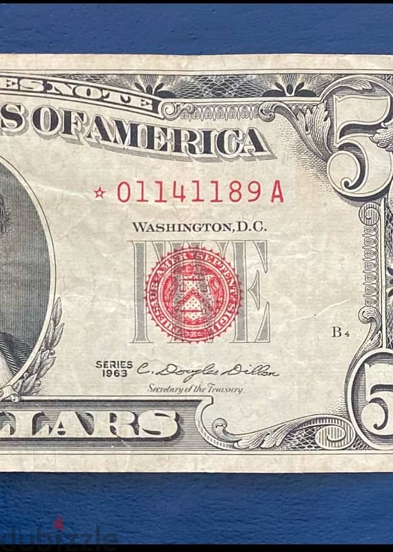 عملة قديمة ٥$ رد سيل ستار ١٩٦٣ banknotes 5$ red seal 1963 star note 2