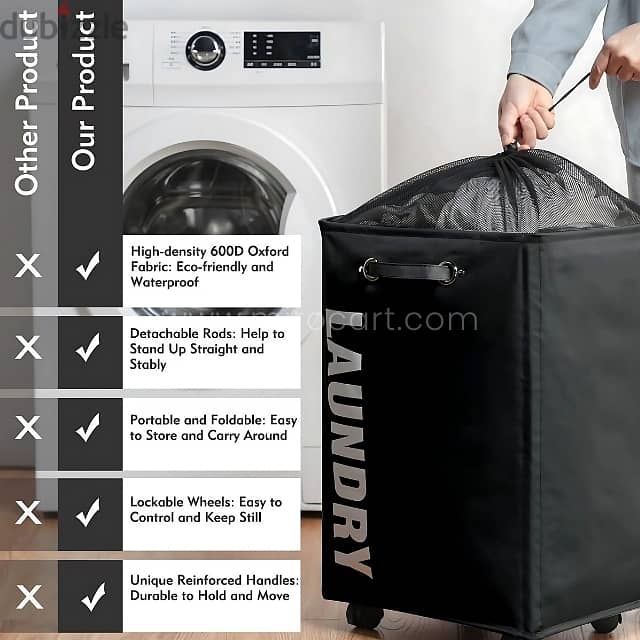 Rolling Laundry Basket – 70L w/ Smooth Wheels & Mesh Bag 2