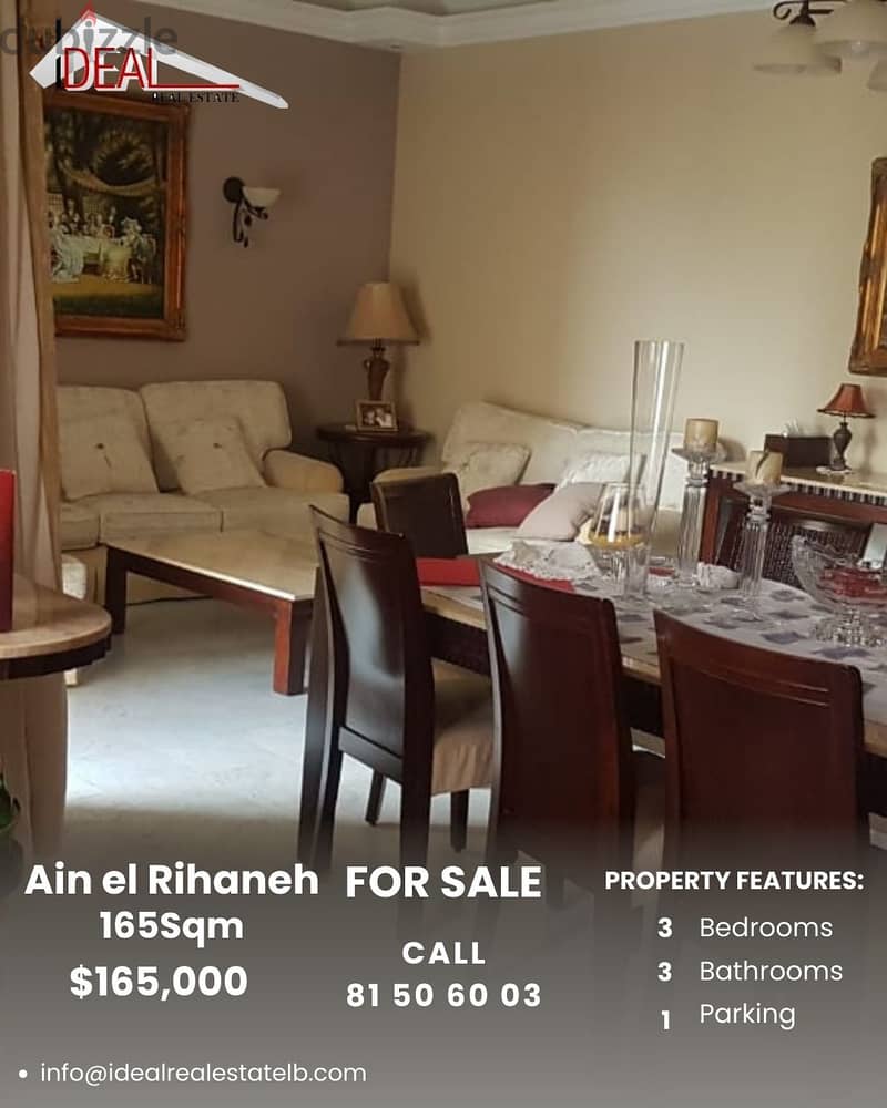 165 sqm furnished Apartment for sale in Ain el Rihaneh REF#KZ311 0