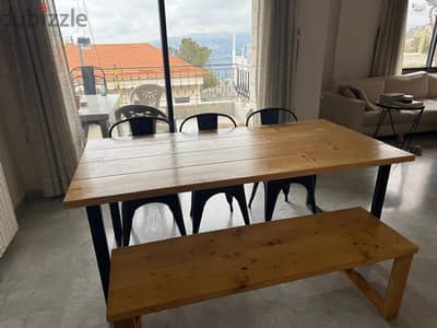 Dining Table Set – 1 Bench & 3 Steel Chairs