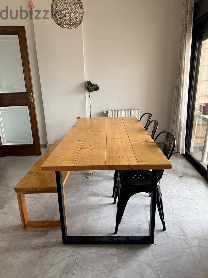 Dining Table Set – 1 Bench & 3 Steel Chairs 1