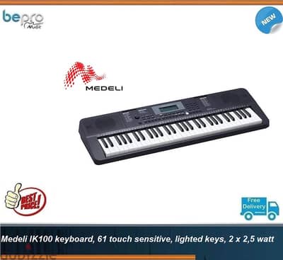 Medeli IK100 keyboard, 61 touch sensitive, lighted keys, 2 x 2,5 watt