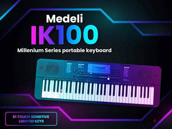 Medeli IK100 keyboard, 61 touch sensitive, lighted keys, 2 x 2,5 watt 5