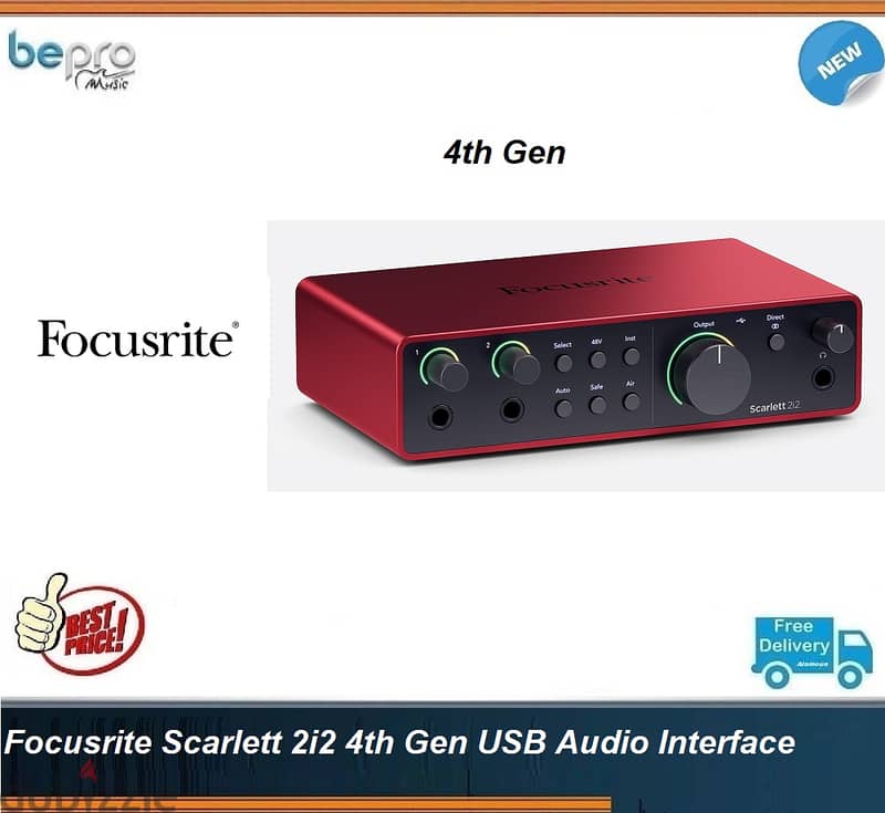 Focusrite Scarlett 2i2 G4 Audio Interface,4th Gen USB Audio Interface 0