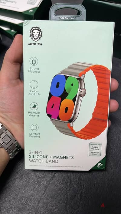 Green lion 2in1 silcone+magnets watch band gray/orange