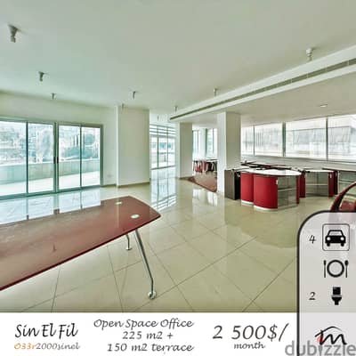 Sin El Fil | High End 225m² + 150m² Terrace Office | 4 Parking Spots