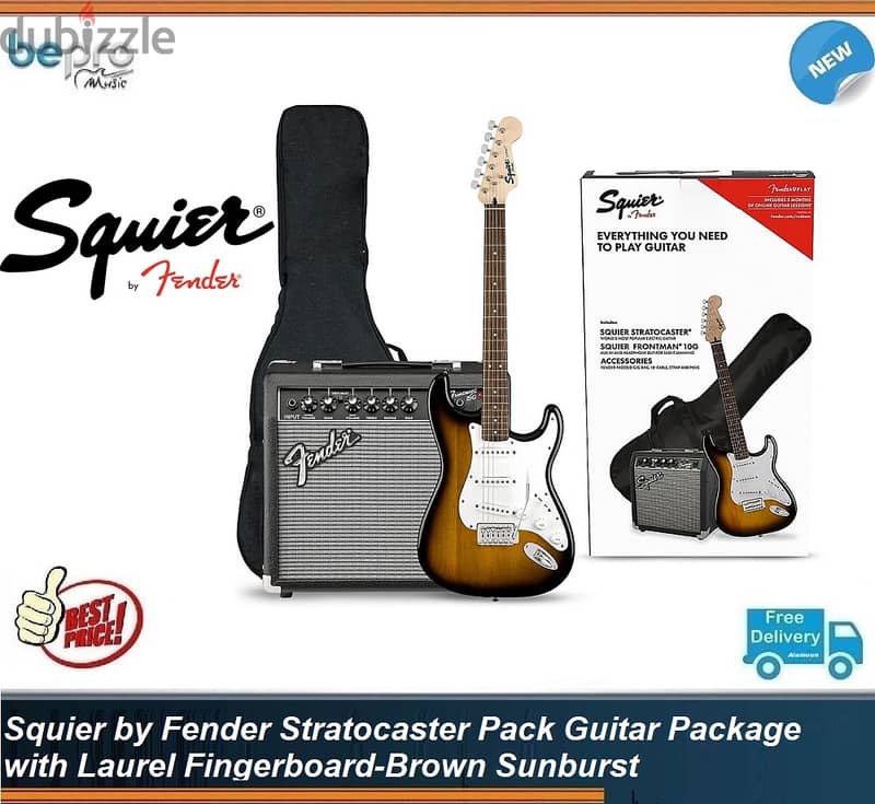 Squier by Fender Stratocaster bundle electric Guitar Package Sunburst 0