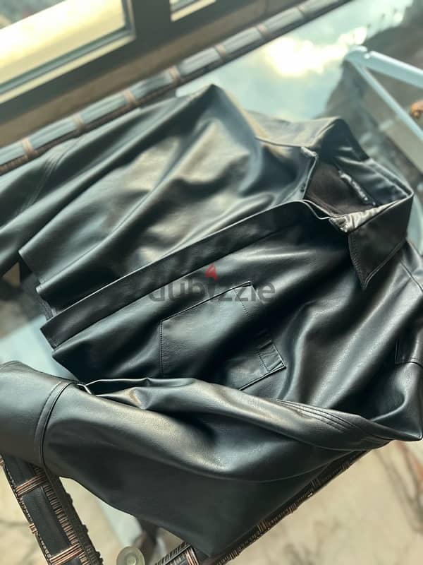 zara leather shirt black 1