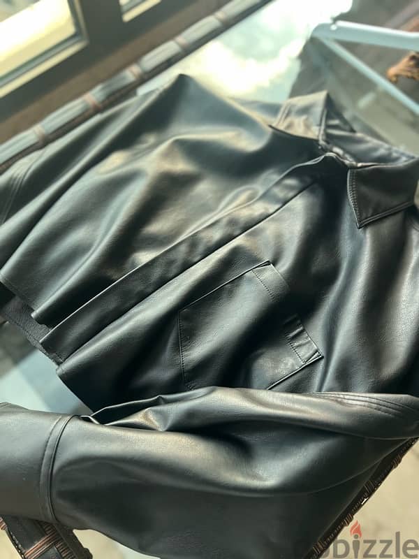 zara leather shirt black 2