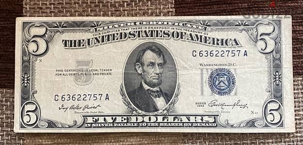 عملة قديمة ٥$ بلو سيل ١٩٥٣ Banknote 5$ blue seal 1953