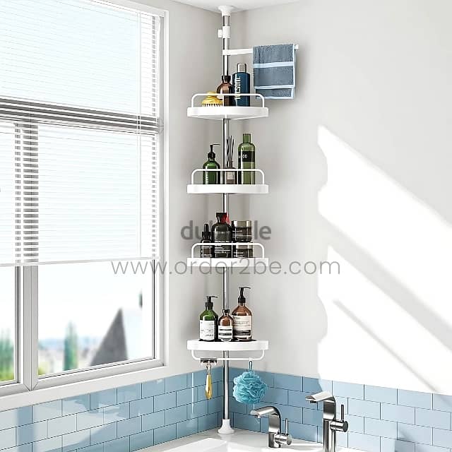 Adjustable Shower Corner Rack w/ 4 Shelves & Towel Holder 0