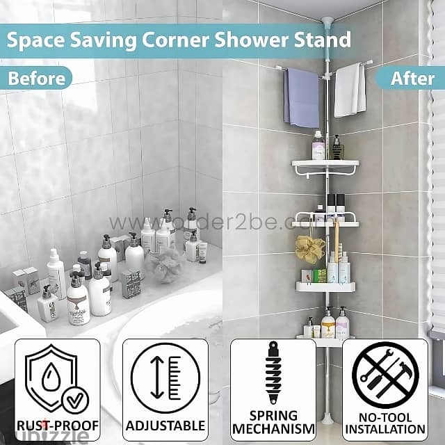 Adjustable Shower Corner Rack w/ 4 Shelves & Towel Holder 1