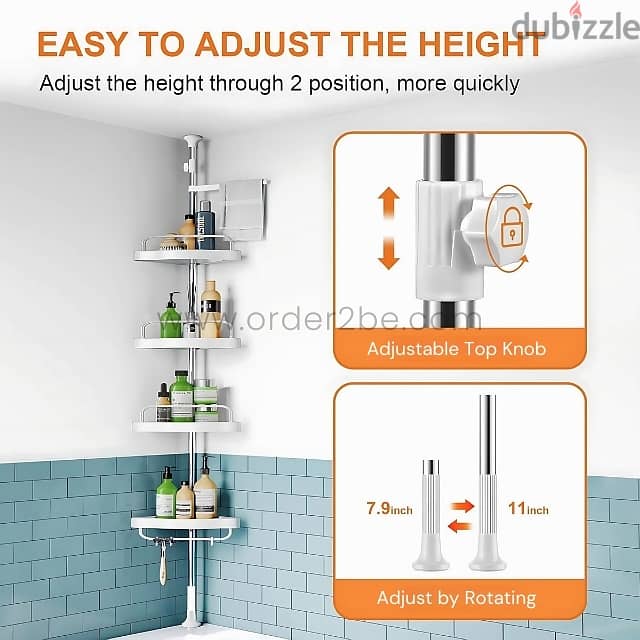 Adjustable Shower Corner Rack w/ 4 Shelves & Towel Holder 2