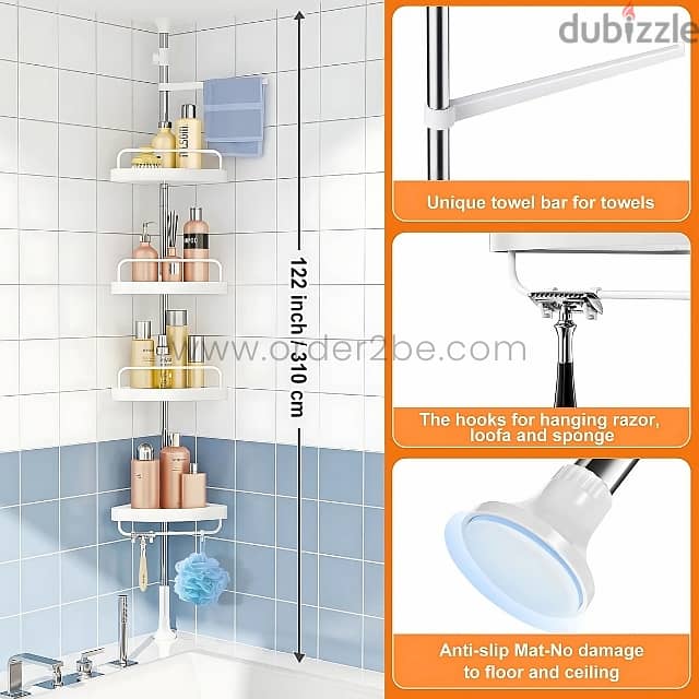 Adjustable Shower Corner Rack w/ 4 Shelves & Towel Holder 5