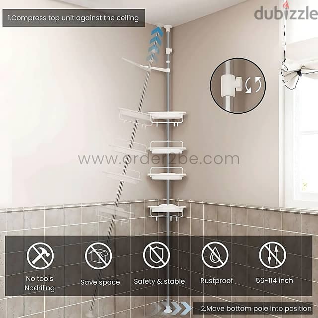 Adjustable Shower Corner Rack w/ 4 Shelves & Towel Holder 7