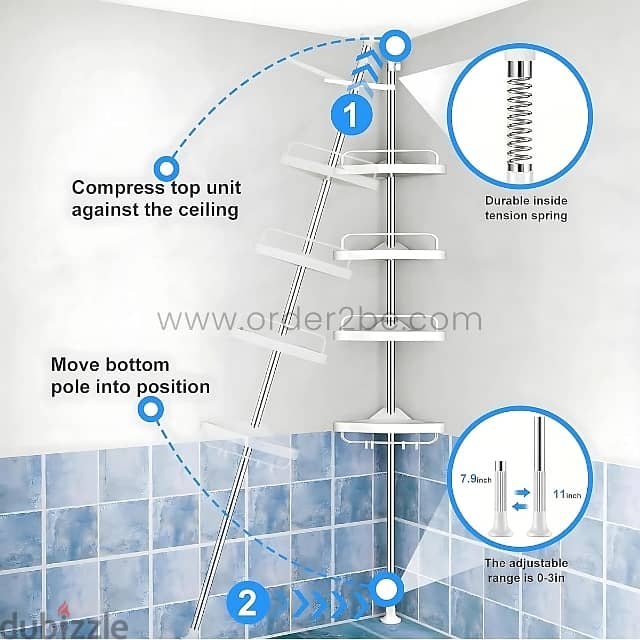 Adjustable Shower Corner Rack w/ 4 Shelves & Towel Holder 8