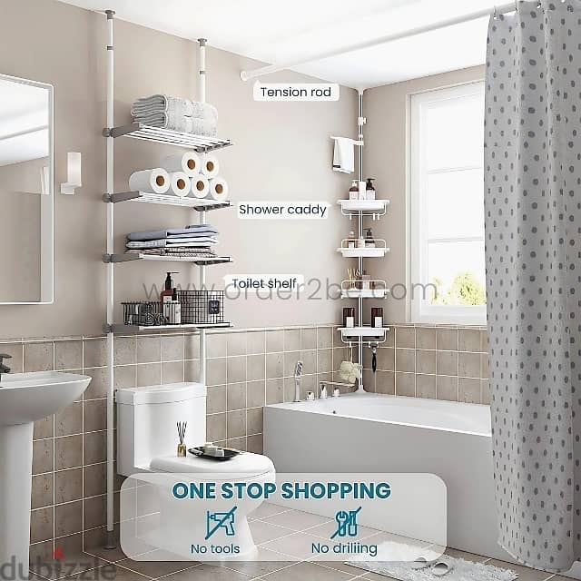 Adjustable Shower Corner Rack w/ 4 Shelves & Towel Holder 10