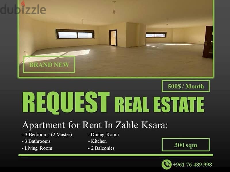 Apartment 300 sqm for Rent in Zahle Ksara شقة ٣٠٠ متر للايجار في كسارة 0