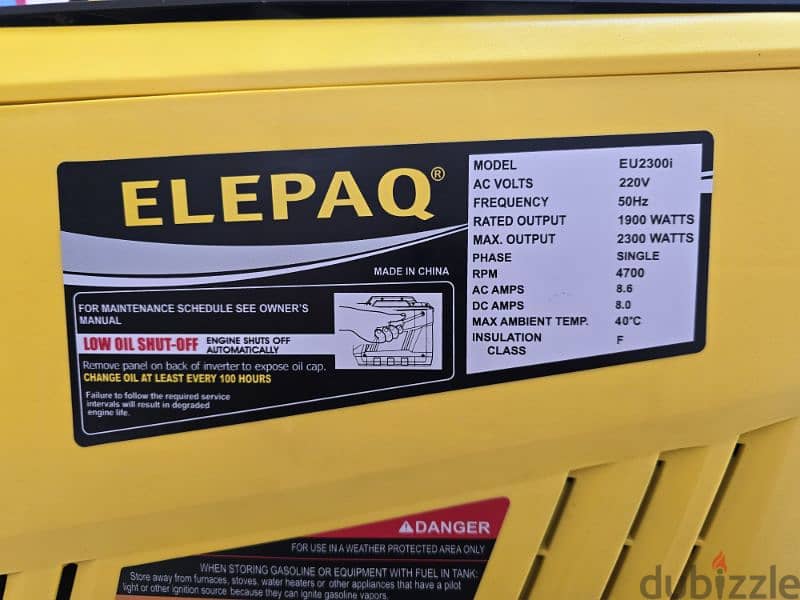 ELEPAQ Inverter Gasoline generator 2300W/9.5amps 0