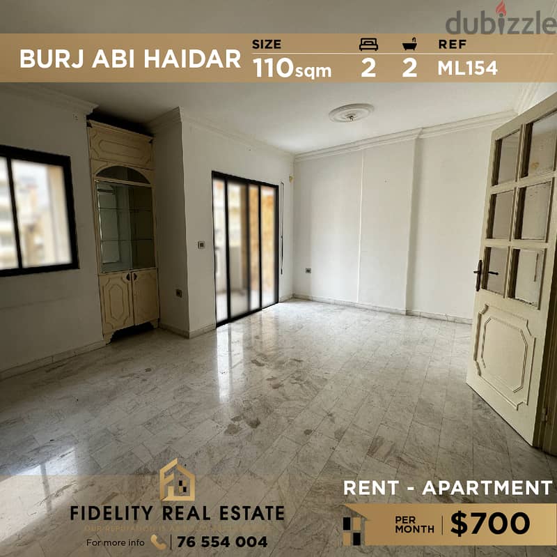 Apartment for rent in Bourj Abi Haidar ML154 شقة للإيجار 0