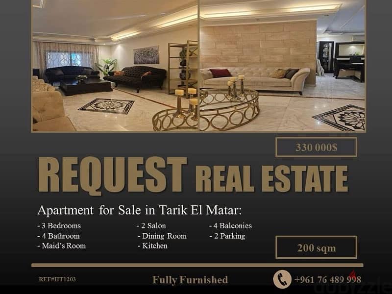 Apartment 200 sqm for Sale in Tarik El Matar شقة للبيع في طريق المطار 0