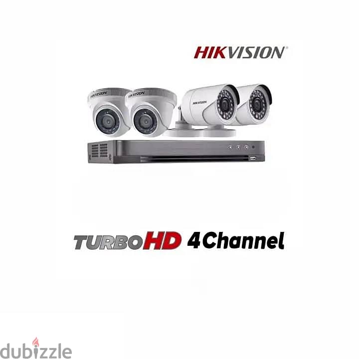 Hikvision 4 Camera + Xvr 4 Channels - كاميرات مراقبة 0