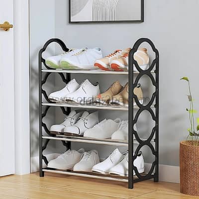 Modern Shoe Rack w/ 4 Steel Shelves for Hallways & Closets