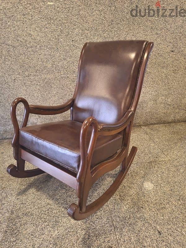 كرسي هزاز جلد طبيعي انجليزي مميزة ناعمة rocking chair 0