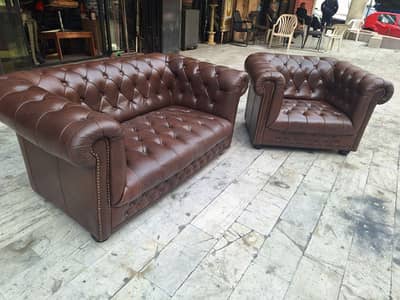 salon two pieces of chesterfield genuine leather buffalo original