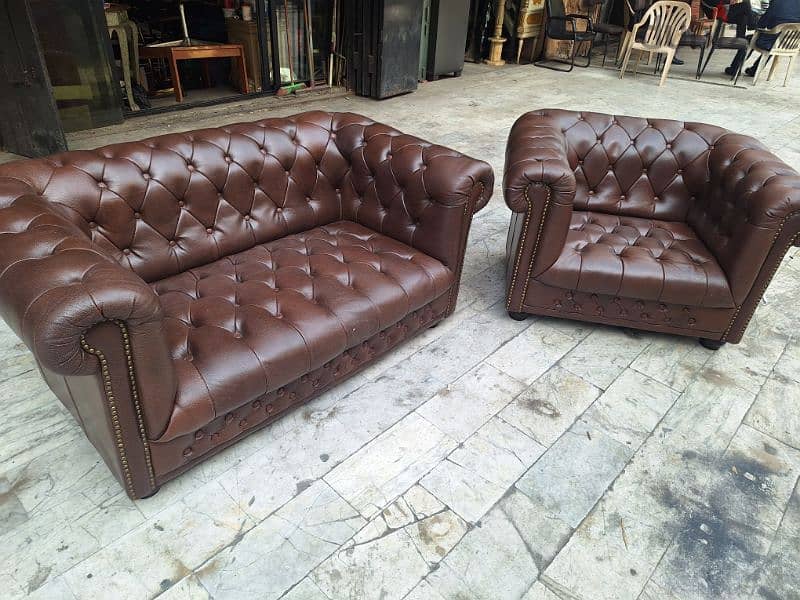 salon two pieces of chesterfield genuine leather buffalo original 1