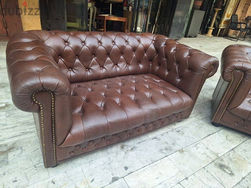 salon two pieces of chesterfield genuine leather buffalo original 3