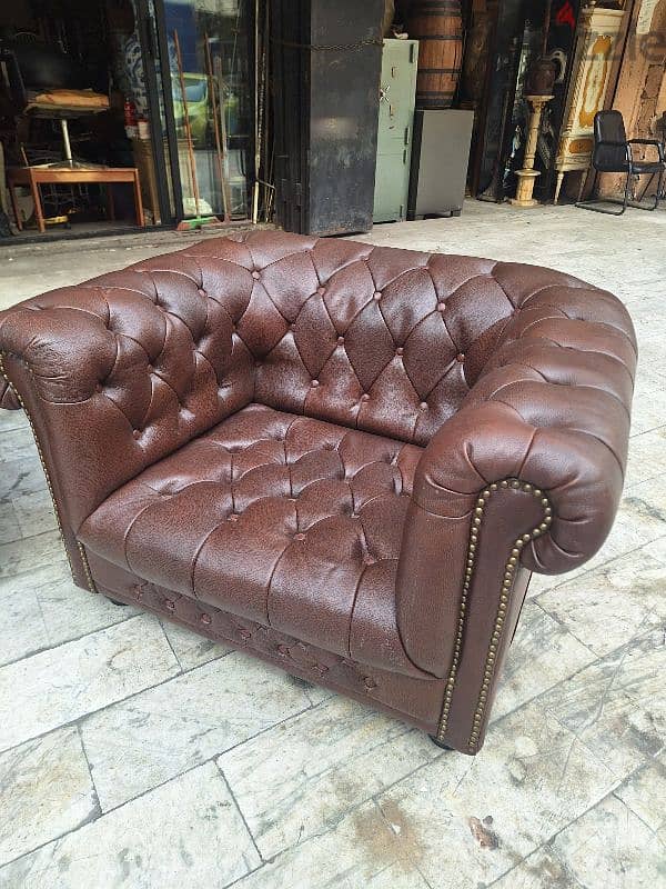 salon two pieces of chesterfield genuine leather buffalo original 4