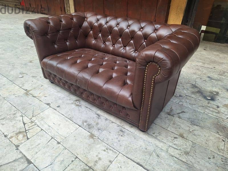 salon two pieces of chesterfield genuine leather buffalo original 5