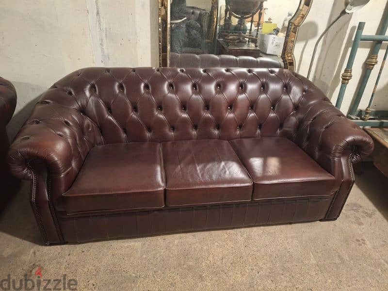 chesterfield three seaters genuine leather sofa original England 0