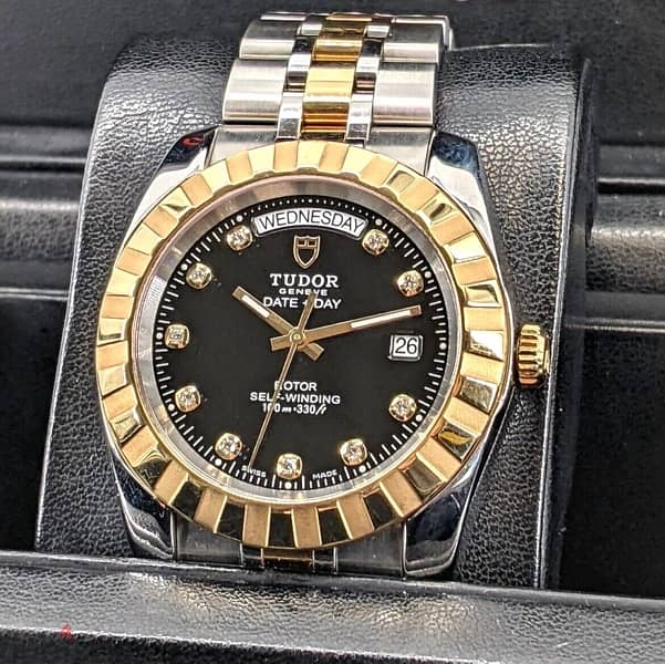 tudor date-day 18k and diamond and  steel very clean automatic 1