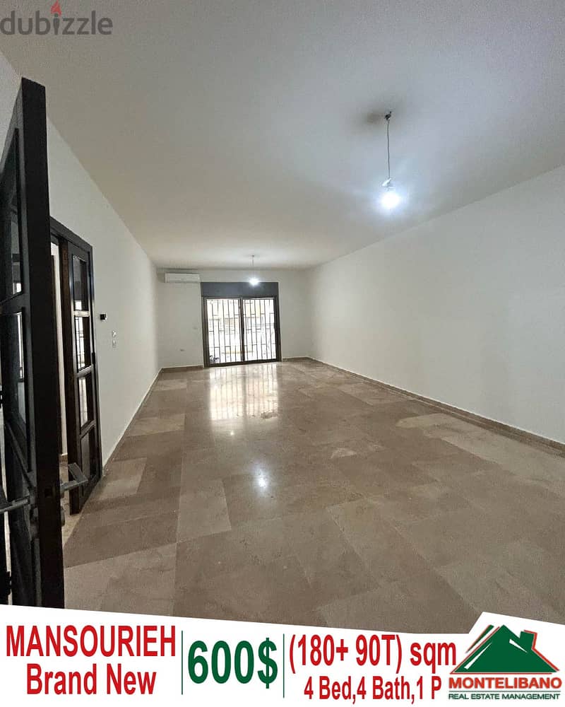 Brand New 180 sqm apartment for Rent in Mansourieh with 90 sqm Terrace 0