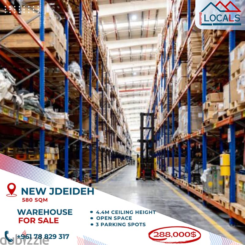 580 SQM warehouse for sale in New Jdeideh with a 4.4m ceiling height. 0