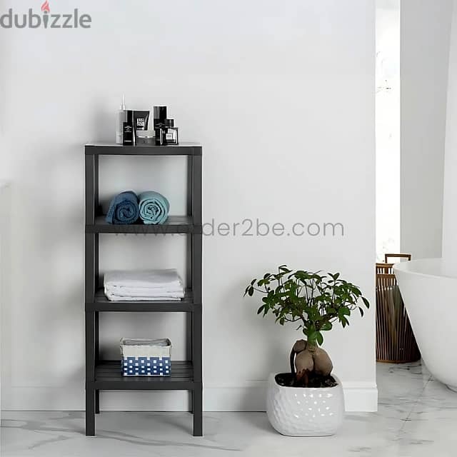 4-Shelf Organizer Stand – Durable & Stackable w/ Wood Effect 2