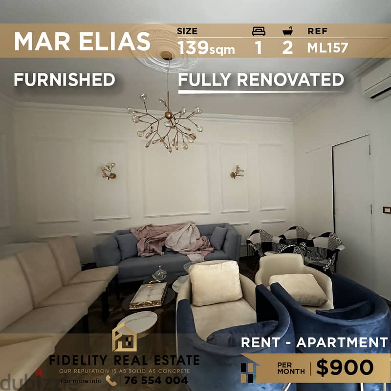 Apartment for rent in Mar Elias ML157 شقة للإيجار في مار الياس 0