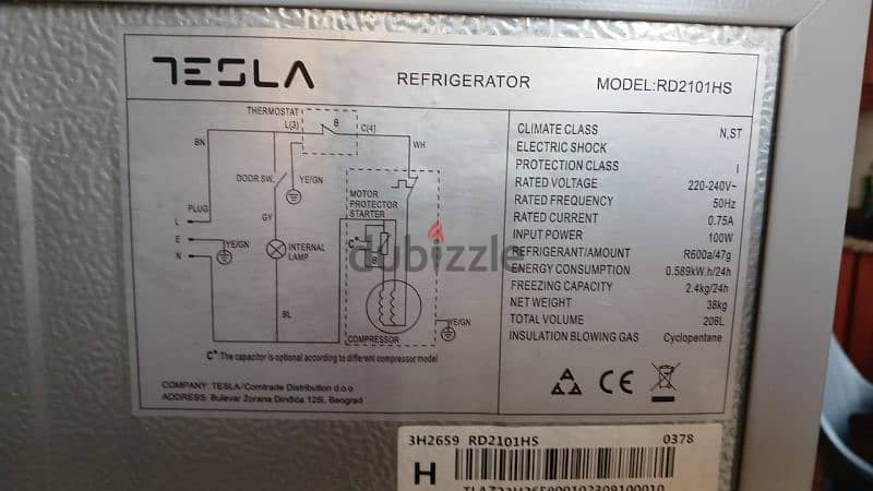 TESLA refrigerator model RD2101HS 4