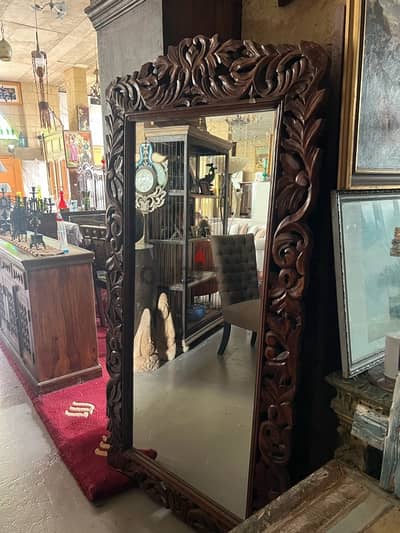 solid wood teak engraved mirror