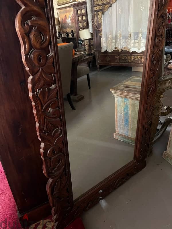 solid wood teak engraved mirror 1