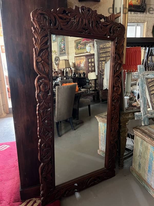 solid wood teak engraved mirror 2