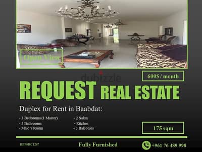 Duplex 175 sqm for Rent in Baabdat | دوبلكس ١٧٥ متر للايجار في بعبدات