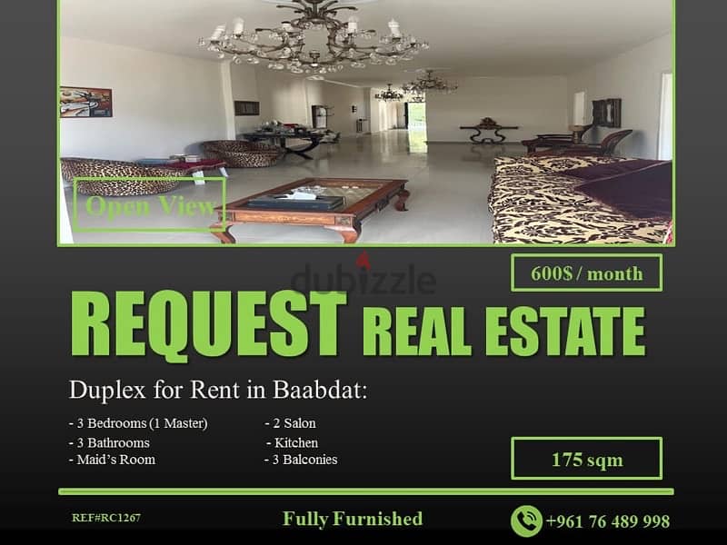 Duplex 175 sqm for Rent in Baabdat | دوبلكس ١٧٥ متر للايجار في بعبدات 0