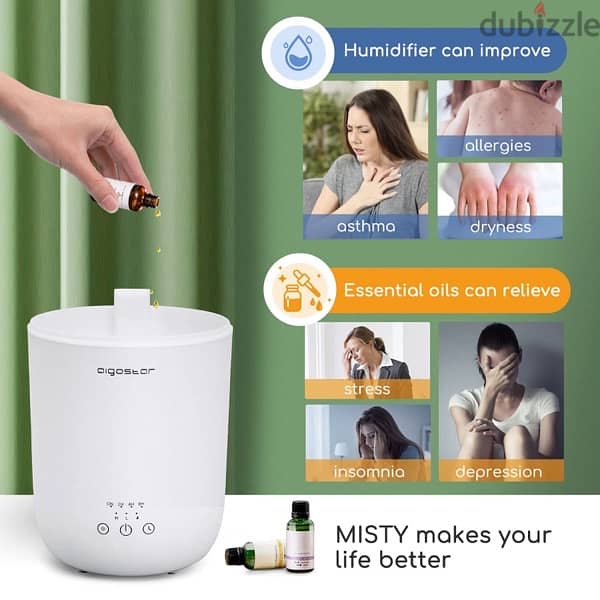 Aigostar Misty-2.5L Silent Air Humidifier, Essential Oil Diffuser 1