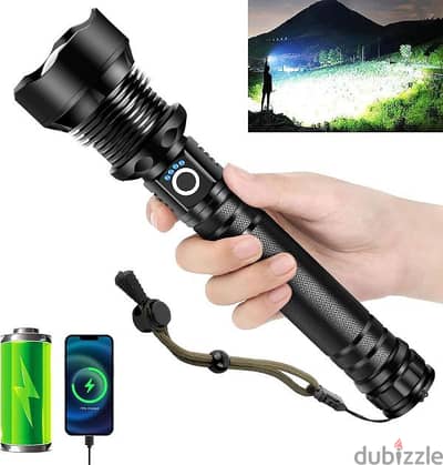 Rechargeable Zoomable Torch, Super Bright, XHP90.2 Waterproof 5 Modes