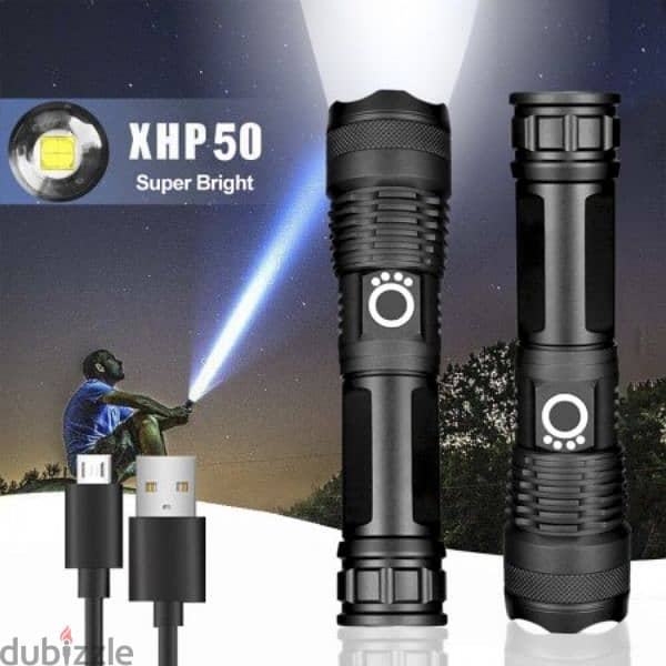 Rechargeable Zoom XHP50 LED Flashlight USB Torch Light 0