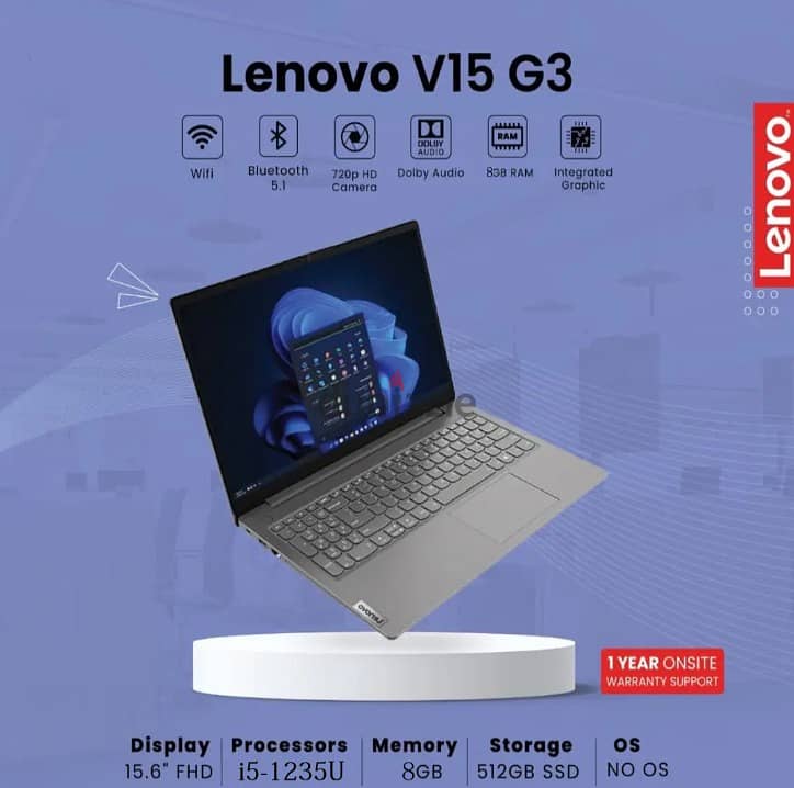 Lenovo V15 G3 IAP 15.6" FHD Laptop Core i5-1235U, RAM 8GB, SSD 512GB, 2