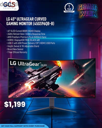 LG 45" UltraGear Curved Gaming Monitor (45GS96QB-B)